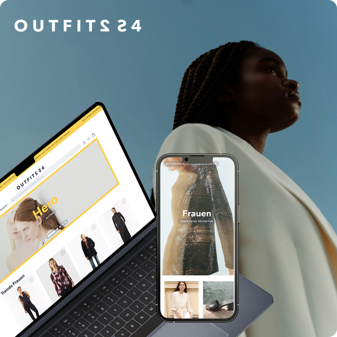 Handy und Laptop zeigen den OUTFITS24 Onlineshop nach der Migration von Shopware zu Shopify